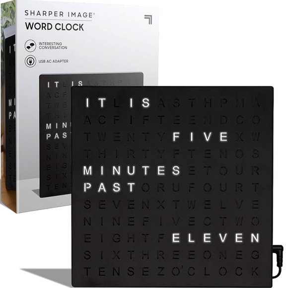 New Sharper Image Light-Up Word Clock 7.75" Electronic Accent Wall or Desk Clock - Picture 5 of 7